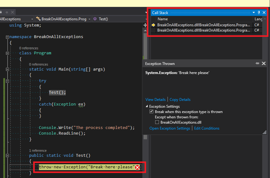 A neat Trick to Debug Exceptions in C#